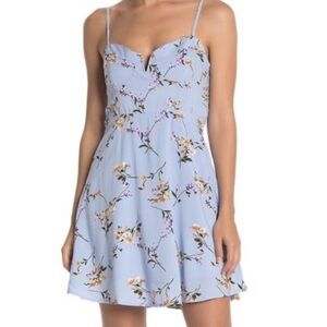 Melloday blue floral V notch skater  Size small printed pastel mini sun dress